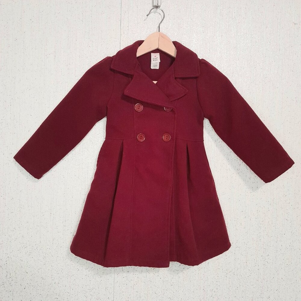 JUST KIDS Deep Red Little Girl's Pea Coat - Double Breasted Size
